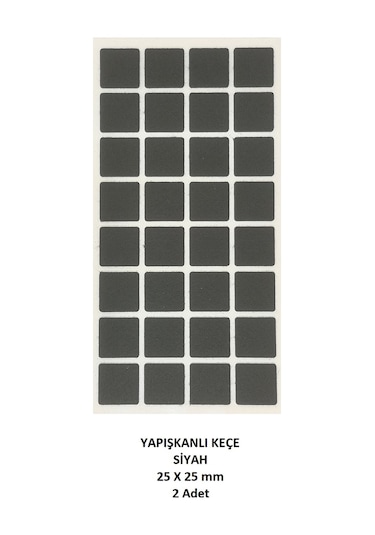 Zemin Koruyucu, 25x25 mm Keçe, Siyah (2 Adet)