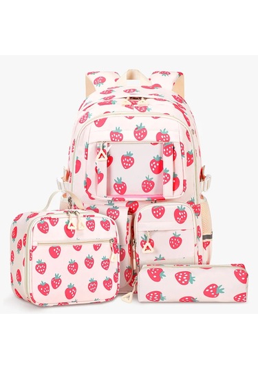 Çilek Baskı Gençler İçin Okul Çantaları Kızlar Schoolbag Büyük Açık Vizon