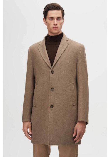 Ds Damat Regular Fit Bej Mono Yaka Kaşe Kaban 5HF08ORT10000 Bej