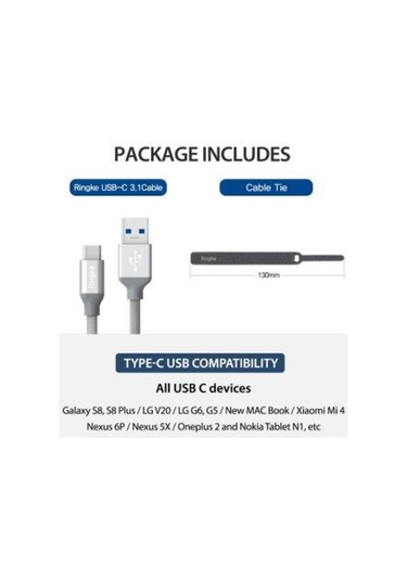 Ringke Type-C Çelik Örgü Data/ Şarj Kablosu 1.2 M