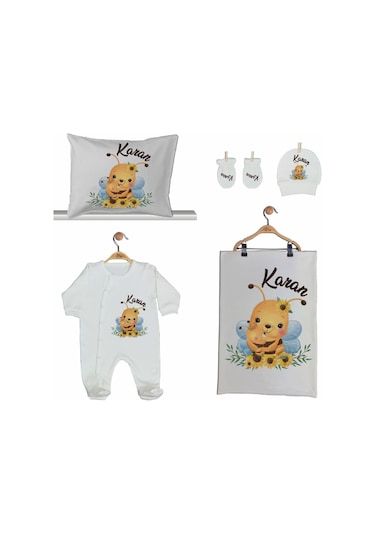 Pia Baby Gl 2015 İsme Özel Arılı Beşli Tulum Set Krem