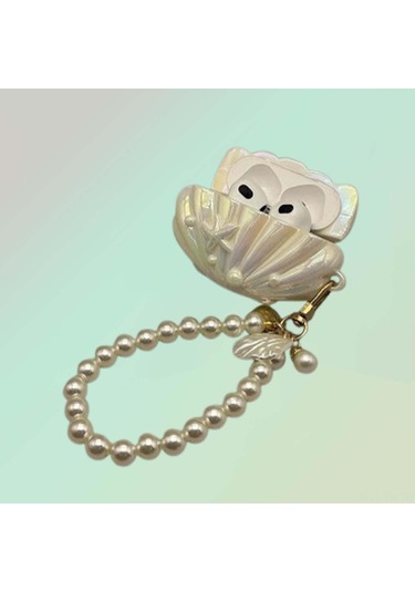 Folinda Airpods Uyumlu 4 Kılıfı Silikon 3d Deniz Kabuğu Desenli Parlak Renkli Perl Zincirli Koruyucu Kılıf Diğer