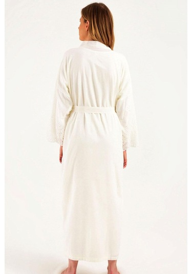 Kadın Ekru Lohusa Pamuklu Tesettür Gecelik Sabahlık Takımı