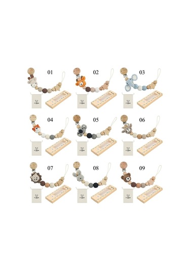 Karikatür Hayvan Saklama Çantası İle Diş Çıkarma Oyuncakları Kayın Ahşap Kukla Tutucu Emzik Tutucu Emzik Zinciri Bebek Emzik Klipsi Şeffaf