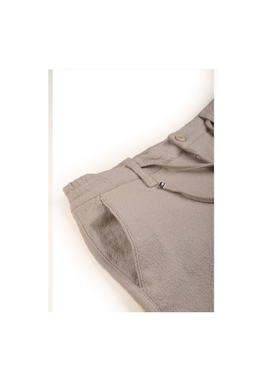 Deepsea Erkek Bej Likralı Gofre Kumaş Beli Lastikli İpli Slim Fit Günlük Pantolon 2600650 Bej