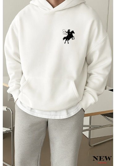 Koşan Atlı Baskılı Sweatshirt Beyaz