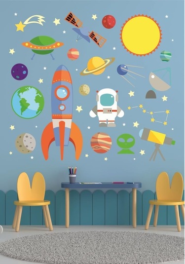 Çocuk odası gezegenleri için uzay elementleri 60 x 50 cm 1 adet Çocuk Odası Duvar Sticker Dekorasyon MD 2