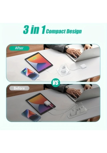 Xuweiwei Avrupa Süper Hızlı 50w 3 Portlu Şarj Cihazı 1 Fiş 1 Metre Kablo Dizüstü İphone Uyumlu Dell Xps Alt N