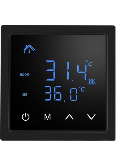 Siyah Led Dokunmatik Ekranlı Akıllı Termostat 16a Yerden Isıtma Sıcaklık Kontrol Cihazı 85265v Elektrikli