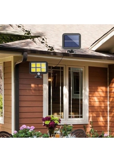 120 Led Ayrı Solar Panel Güneş Enerjili 3 Mod Duvar Lambası 5 Metre Kablolu Bahçe Solar Aydınlatma