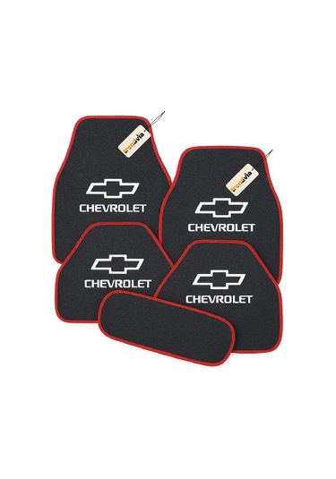 Chevrolet Logolu Antrasit Kırmızı Oto Halı Paspas Takımı 5 Parça Kaymaz Tabanlı Araba Zemin Koruyucu