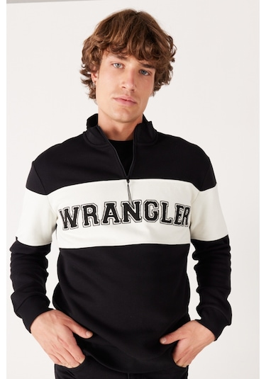 Wrangler Regular Fit Normal Kesim Pamuk İçi Polarlı Dik Yaka Siyah Sweatshirt - W232526 001
