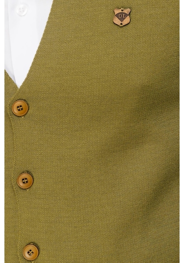 Desen Triko Erkek İnce Triko Düz Yelek Haki Haki
