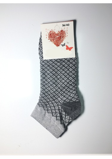 12 Çift Desenli Kadın Patik Çorap 16pat Beyaz - Füme - Siyah