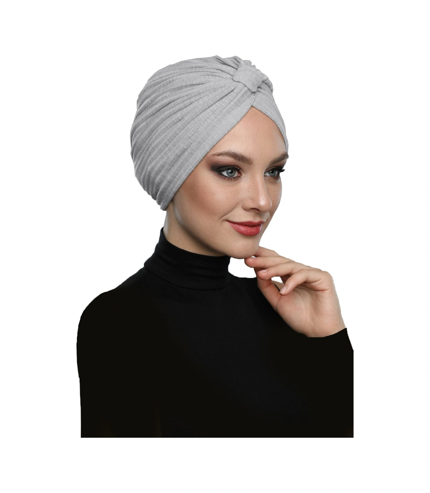 Pamuklu Bantlı Çapraz Astarlı Bulut Grisi Hazır Türban Tesettür Havuz Bonesi Bulut Grisi