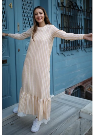 Pastelastore Neva Kadın Elbise Maxi Boy 1020-1 Bej