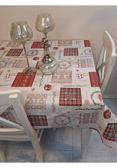 Yeni Yıl Desenli Elyaflı Pvc Masa Örtüsü Silinebilir Ve Su Geçirmez Muşamba Fnt1224 Çok Renkli