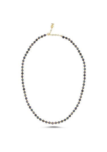 Kadın Dorika Toplu Siyah İnci Kolye Gümüş