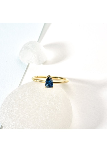 14 Ayar Altın Kaplama Kişiselleştirilebilir Doğum Taşı Damla Taşlı Yüzük - Rs00106 Altın