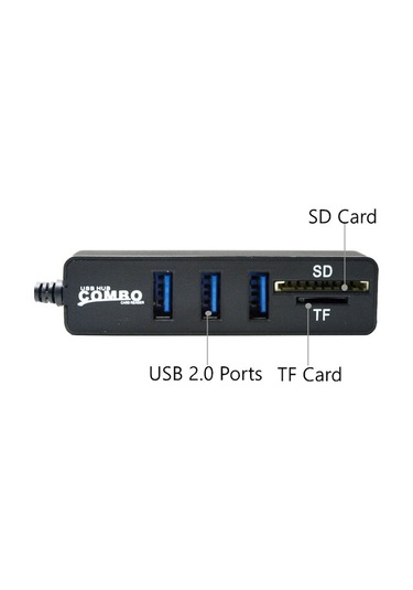 3 Port Usb 2.0 Çoklayıcı Hub Kart Okuyucu 2 İn 1 Combo Sd / Tf