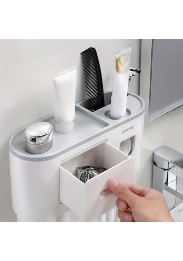 Fastbuy Challenger Siyah 3 Bardak Duvara Monte Diş Fırçası Tutucu Seti Açmaya Gerek Yok Yer Tasarruflu Siyah