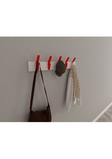 Hepsi3boyutlu Modern Duvar & Kapı Kanca Askılık - 5 Adet Kırmızı Kanca Askılık - Model No : 3 Kırmızı