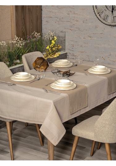Cotton Box Antique Masa Örtüsü Seti Jasmine Bej 155x220