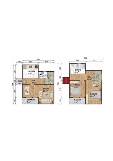 Ballife Prefabrik 92 M2 Standart Dubleks Prefabrik Konut