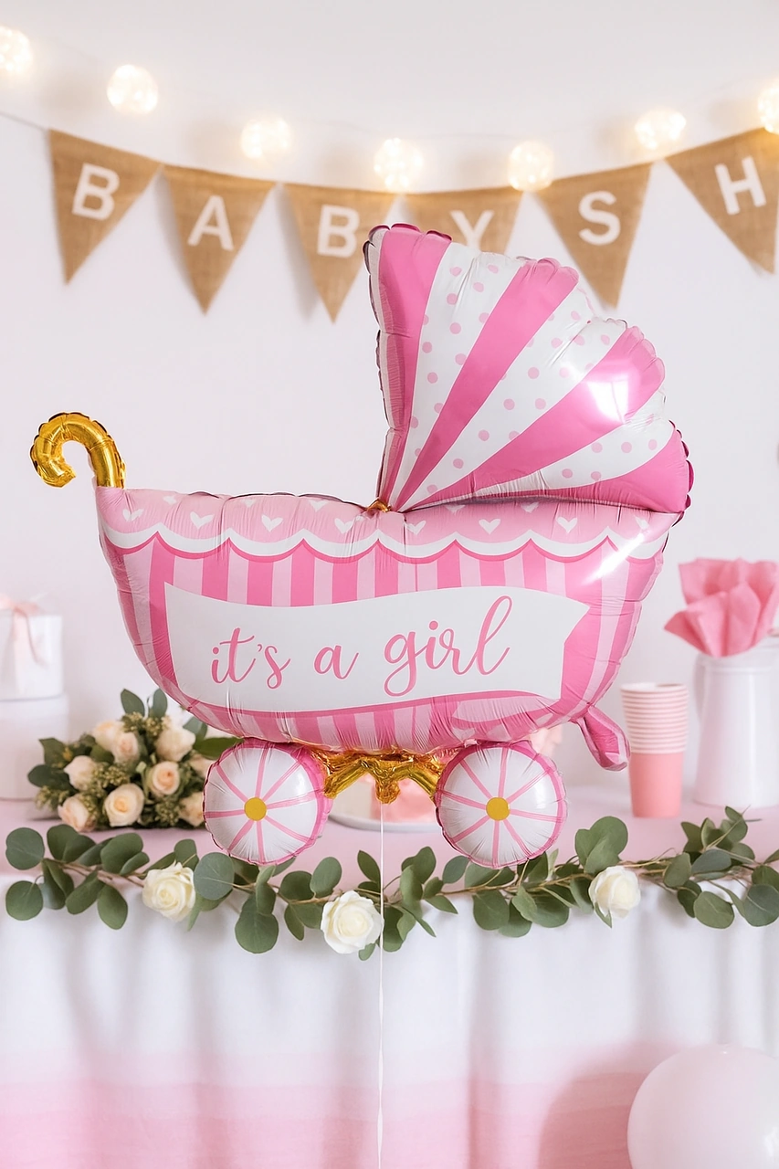 Folyo Balon 30'' İnç 77 Cm Bebek Puset Pembe Cinsiyet Partisi Baby Shower Bebek Partisi Diğer