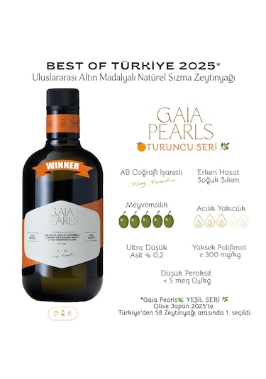Gaia Pearls İkili Set Turuncu Seri 250 Ml X2 Avrupa Birliği Coğrafi İşaretli Milas Memecik Erken Hasat Soğuk Sıkım Zeytinyağı Yoğun Meyvemsi