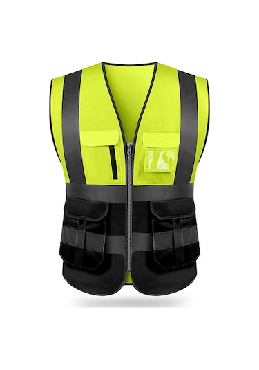 Ranyeek Vm-1002 Çift Taraflı Fosforlu Emniyet Yeleği - Çalışma, Bisiklet, Trafik İçin Yüksek Parlaklıklı, Çok Cepli, Yıkama Kolay Sarı-siyah, M Siyah Ve Sarı