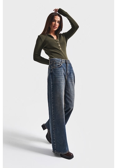 Itsbasic Kadın T.kot Rengi 2w5-8 Palazzo Baggy Fit %100 Koton İç Boy 83cm Denim Jean