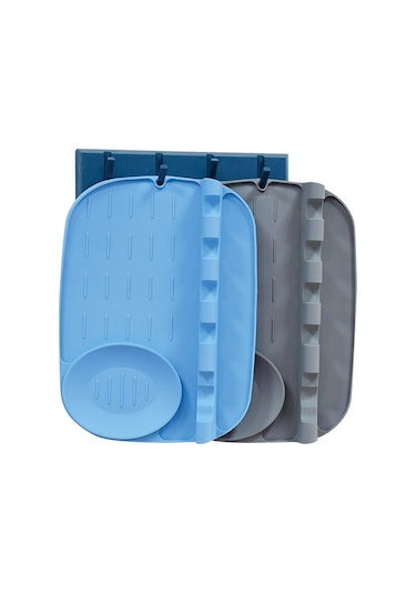 Mutfak İki Bir Arada Silikon Kaşık Matı Kirlenmeye Karşı Koruyucu Süzme Spatula Çorba Kaşığı Matı Mutfak Sofra Takımı Depolama Rafı Siyah Siyah