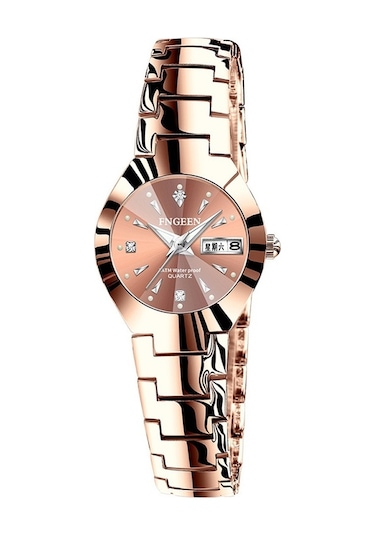 Sones Skmeı 1739 Elmas Roma Rakamlı Yuvarlak Kadranlı Kuvars Saat Altın