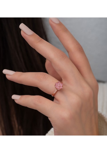 Rose Altın Kaplama Pembe Lotus Çiçeği Kadın Kolye Yüzük  Set Pembe