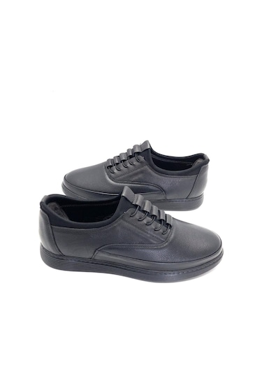 Derilax Hakiki Deri Tam Ortopedik Büyük Numara Hafif Yumuşak Erkek Ayakkabı Siyah