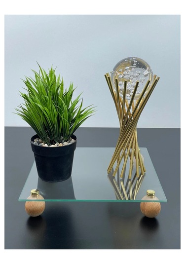 Ahşap Top Ayaklı Kare Şeffaf Pleksi Sunumluk Servis Düzenleyici 25 25cm Şeffaf