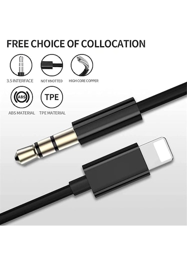 Apple Uyumlu İphone Aux Kablosu Lightning To 3.5mm Jack Çevirici Dönüştürücü Beyaz Bluetooth Gerektirmez