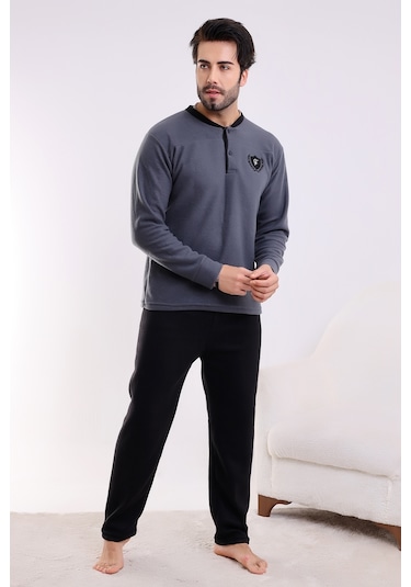 Falkon 7202 Polar Kışlık Erkek Ev Pijama Takımı Uyku Takımı Gri