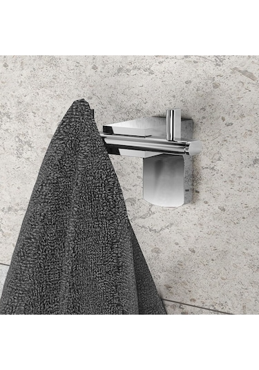 Ahlez Premium Ikili Bornoz Askılık Yuvarlak Havluluk Banyo Seti Krom