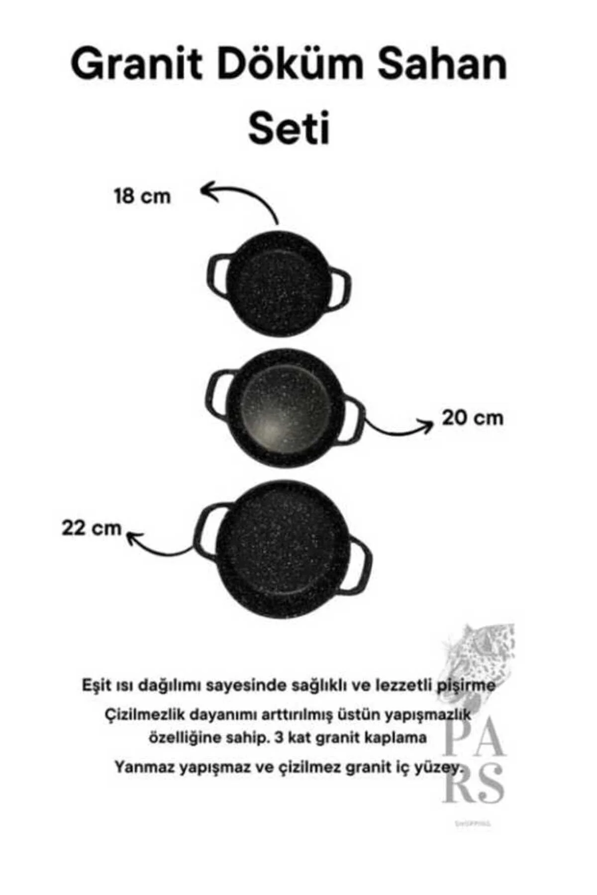3 Lü Siyah Tasarım Döküm Sahan Seti Granit Kaplama, Yanmaz Yapışmaz