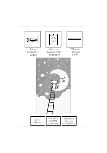 West Home Makinede Yıkanabilir Kaymaz Taban Leke Tutmaz Yıldız Desenli Bebek Ve Çocuk Halısı Oyun Matı Wh 512 Grey Gri