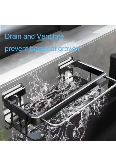 Geeroyoo Çok Amaçlı Banyo Askılığı: Paslanmaz Çelik Duvar Montajlı Lavabo Organizatörü 30.5x13x5.5cm Siyah