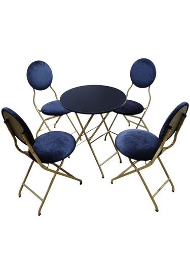 Siyah Kumaş Gold Metal Bahçe Takımı - 4 Sandalye + 1 Masa
