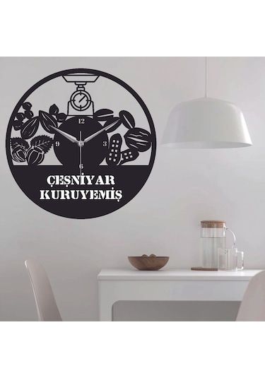 Kuruyemiş Temalı Ahşap Duvar Saati Siyah