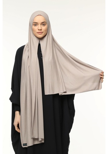 Hazır Pratik Geçmeli Lüks Organik Düz Penye Şal Çapraz Hizalı Açık Vizon