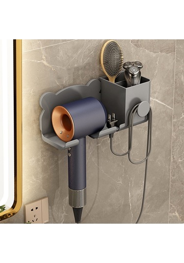Saç Kurutma Makinesi Duvara Monte Tutucu Banyo Rafı Depolama Rafı İçin, Stil: Gri Yükselt Gri