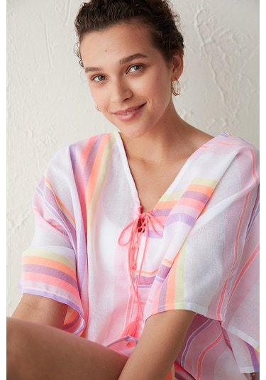 Penti Çizgili Neon Kaftan Çok Renkli