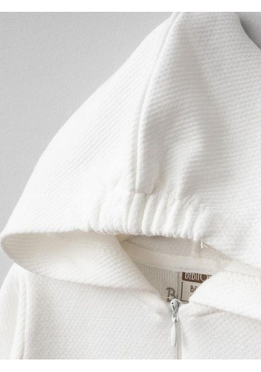 Kız Bebek Kalp Desenli Kapüşonlu Fermuarlı Tulum-15261 Ekru