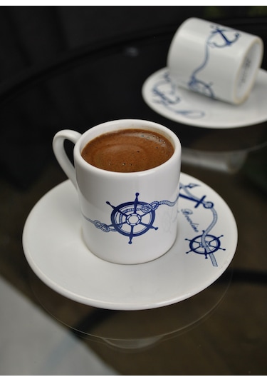 Marin Kahve Fincanı 2'li 4 Parça Seramik Kahve Takımı
